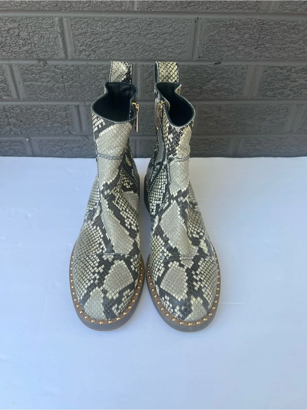 Zadig & Voltaire Snake-Print Leather Studded Ankle Boots Grey-Black   Us 8.5-9W